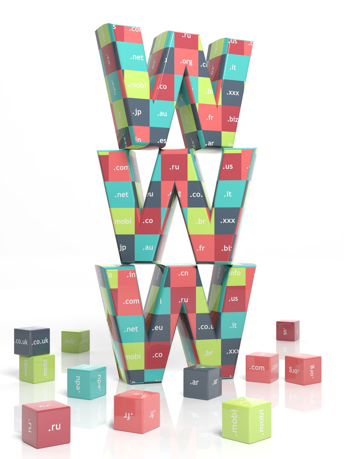 WWW in 3d with colorful cubes and domain extensions